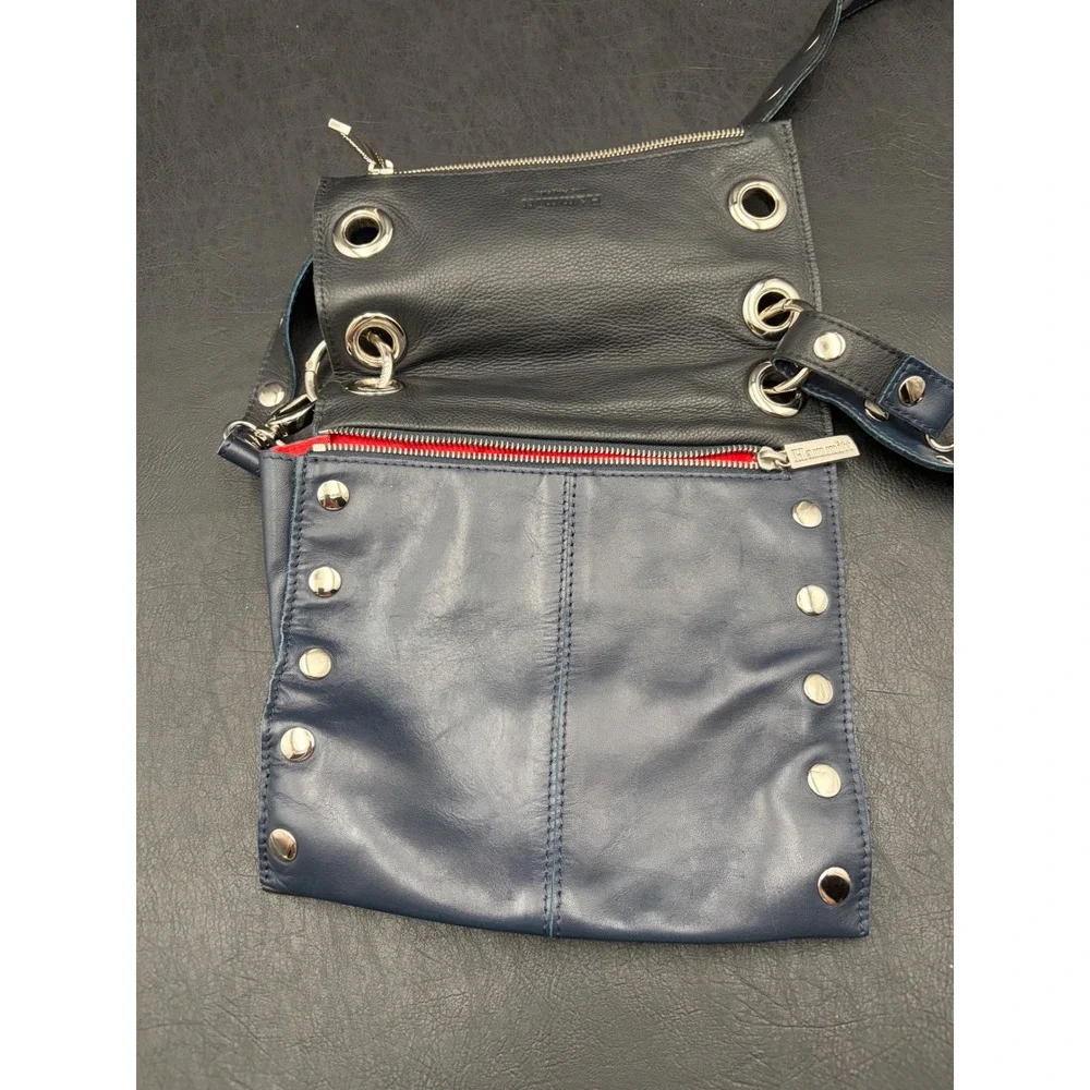 Hammitt Los Angeles Reversible Black Navy Leather Crossbody Bag Silver Hardware